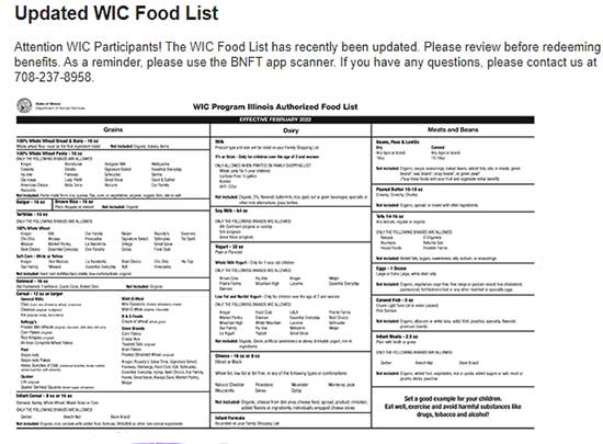 WIC food list in English